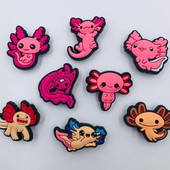 CROCS Accessories - 8pc Axolotl Shoe Charms - Cute Pink Sea Creature Croc Accessories